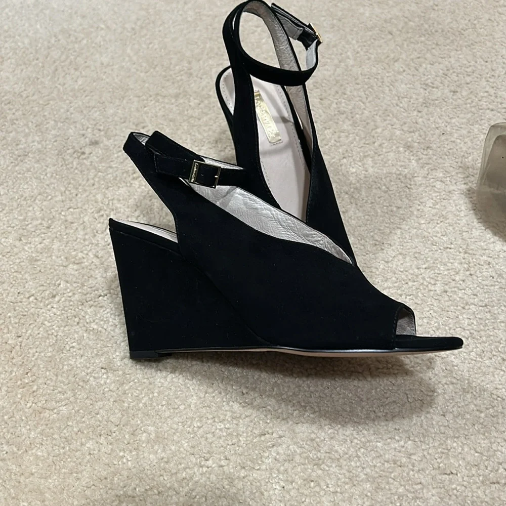 Louise Et Cie Piarissa Open Toe Wedge Sandal- Black Suede - Picture 3 of 5